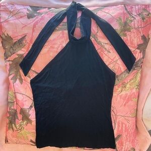 mango vintage black tie halter neck top